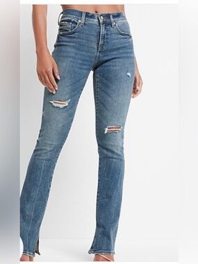 Express Mid Rise Distressed Denim Skyscraper Jeans. 14